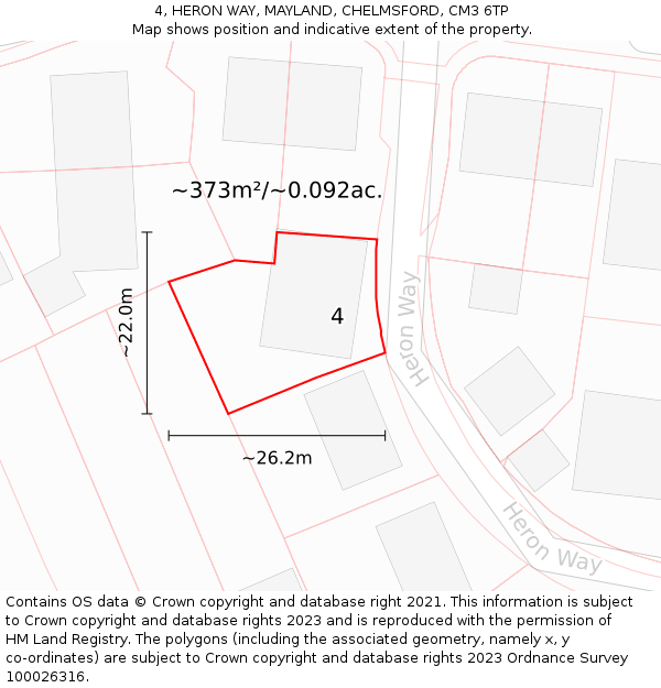 4, HERON WAY, MAYLAND, CHELMSFORD, CM3 6TP: Plot and title map