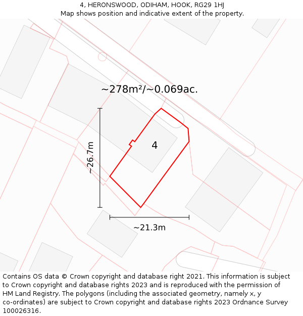 4, HERONSWOOD, ODIHAM, HOOK, RG29 1HJ: Plot and title map