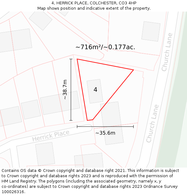 4, HERRICK PLACE, COLCHESTER, CO3 4HP: Plot and title map