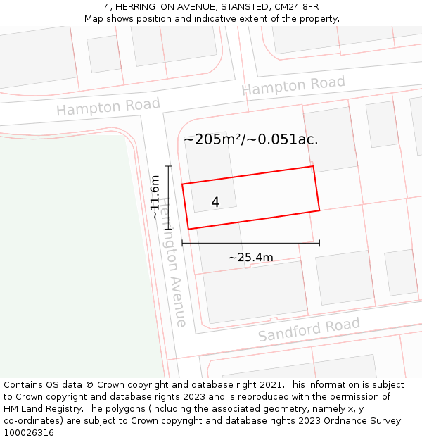 4, HERRINGTON AVENUE, STANSTED, CM24 8FR: Plot and title map