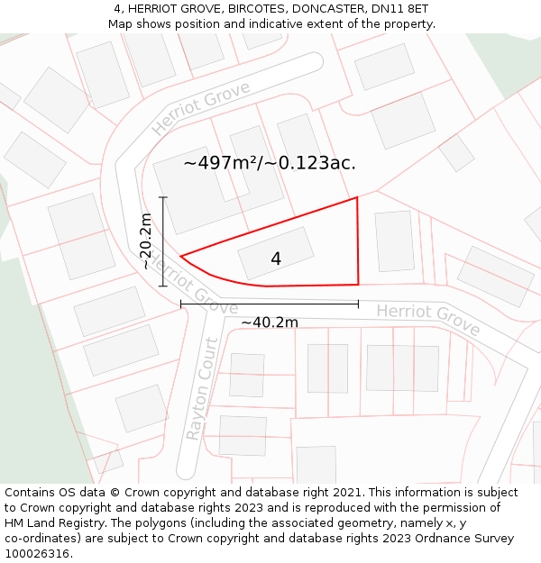 4, HERRIOT GROVE, BIRCOTES, DONCASTER, DN11 8ET: Plot and title map