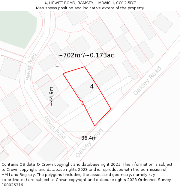 4, HEWITT ROAD, RAMSEY, HARWICH, CO12 5DZ: Plot and title map