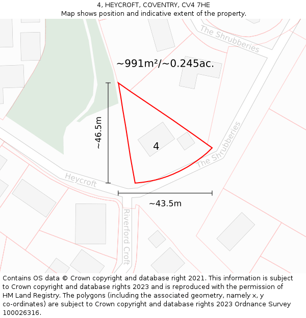 4, HEYCROFT, COVENTRY, CV4 7HE: Plot and title map