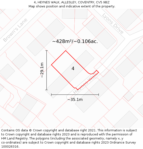 4, HEYNES WALK, ALLESLEY, COVENTRY, CV5 9BZ: Plot and title map