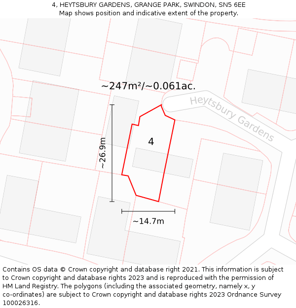 4, HEYTSBURY GARDENS, GRANGE PARK, SWINDON, SN5 6EE: Plot and title map