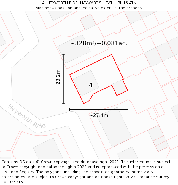 4, HEYWORTH RIDE, HAYWARDS HEATH, RH16 4TN: Plot and title map