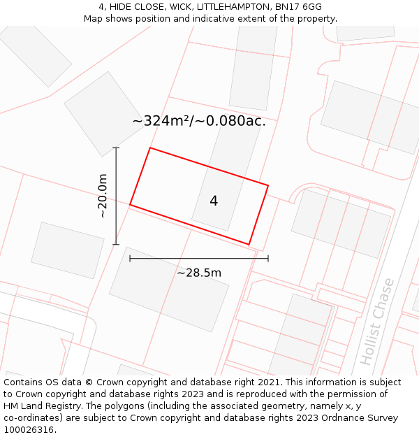 4, HIDE CLOSE, WICK, LITTLEHAMPTON, BN17 6GG: Plot and title map