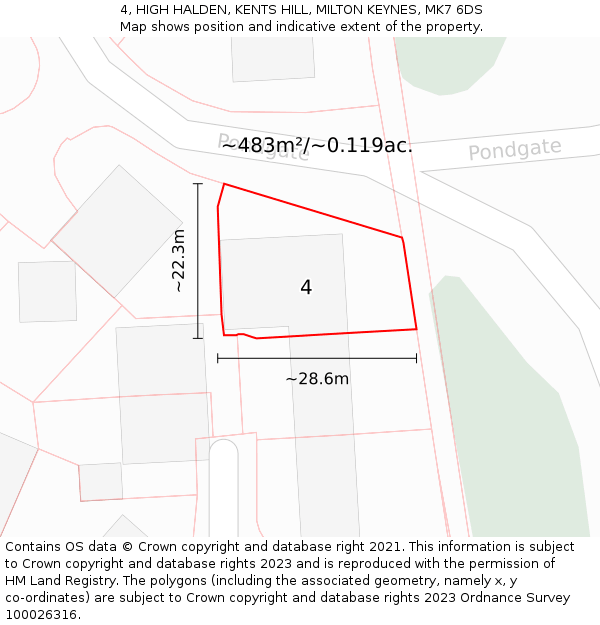 4, HIGH HALDEN, KENTS HILL, MILTON KEYNES, MK7 6DS: Plot and title map