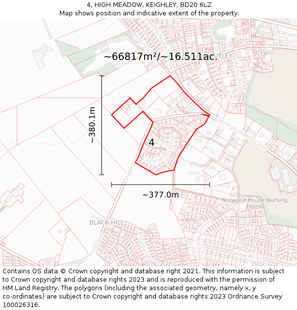 4, HIGH MEADOW, KEIGHLEY, BD20 6LZ: Plot and title map