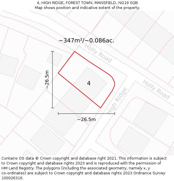 4, HIGH RIDGE, FOREST TOWN, MANSFIELD, NG19 0QB: Plot and title map