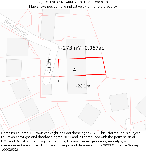 4, HIGH SHANN FARM, KEIGHLEY, BD20 6HG: Plot and title map