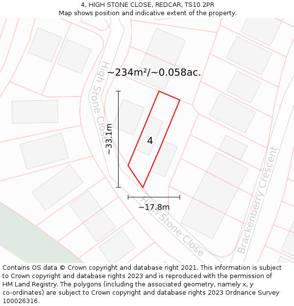 4, HIGH STONE CLOSE, REDCAR, TS10 2PR: Plot and title map
