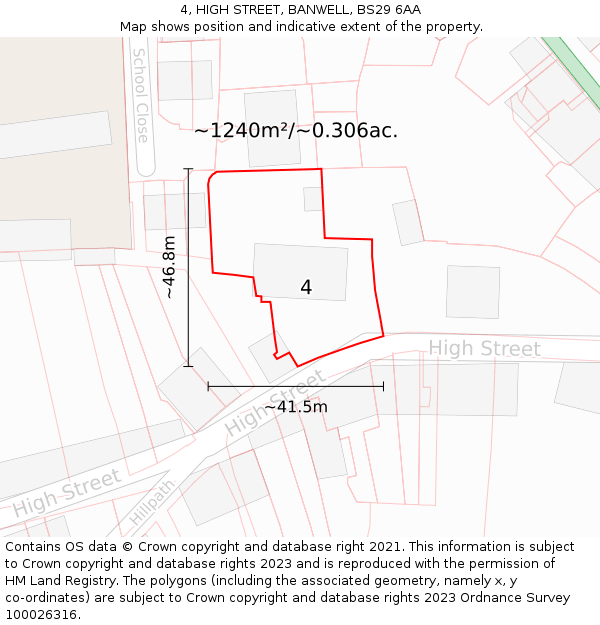 4, HIGH STREET, BANWELL, BS29 6AA: Plot and title map