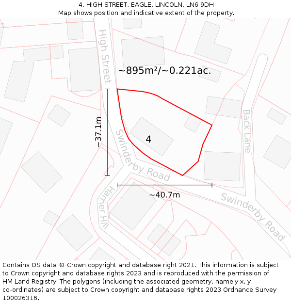 4, HIGH STREET, EAGLE, LINCOLN, LN6 9DH: Plot and title map