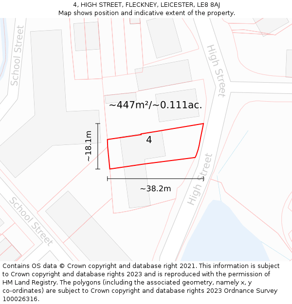 4, HIGH STREET, FLECKNEY, LEICESTER, LE8 8AJ: Plot and title map