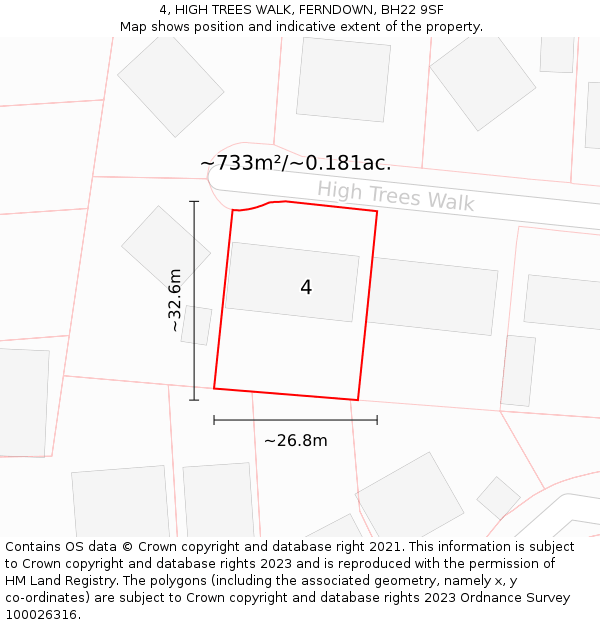 4, HIGH TREES WALK, FERNDOWN, BH22 9SF: Plot and title map