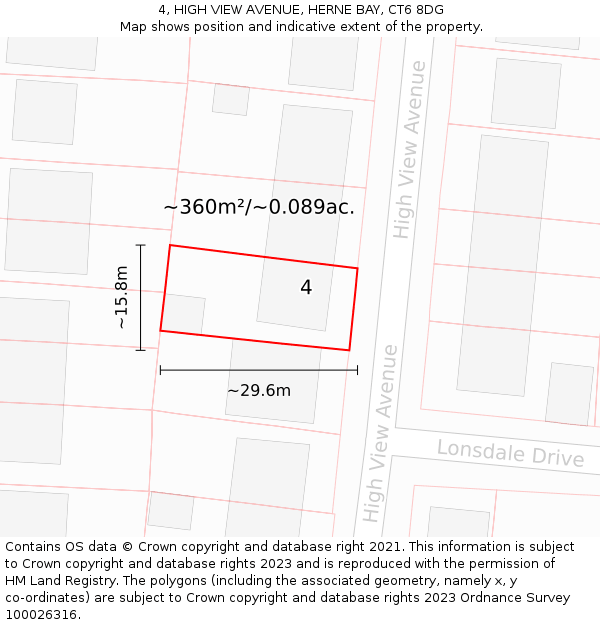 4, HIGH VIEW AVENUE, HERNE BAY, CT6 8DG: Plot and title map