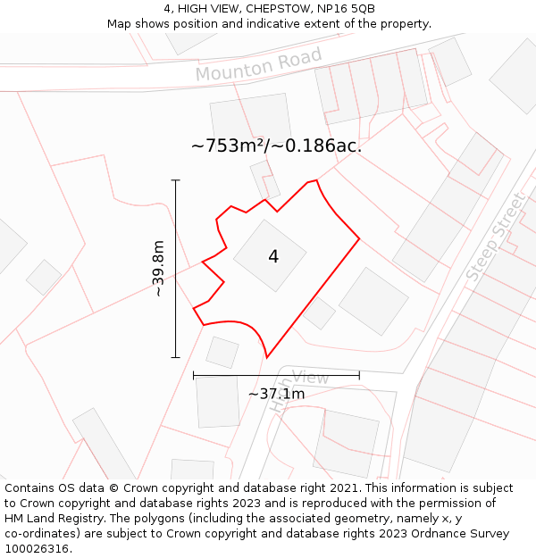 4, HIGH VIEW, CHEPSTOW, NP16 5QB: Plot and title map