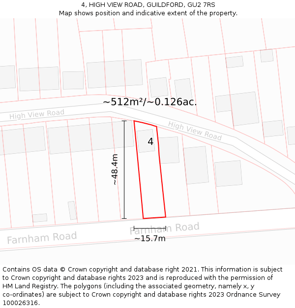 4, HIGH VIEW ROAD, GUILDFORD, GU2 7RS: Plot and title map