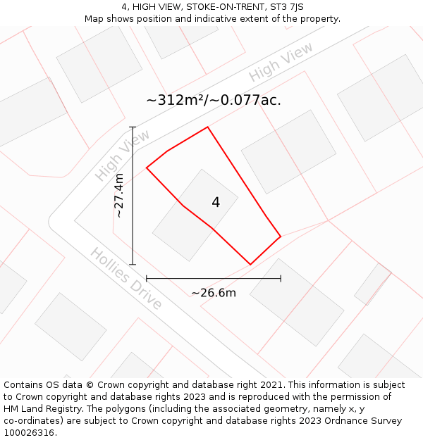 4, HIGH VIEW, STOKE-ON-TRENT, ST3 7JS: Plot and title map