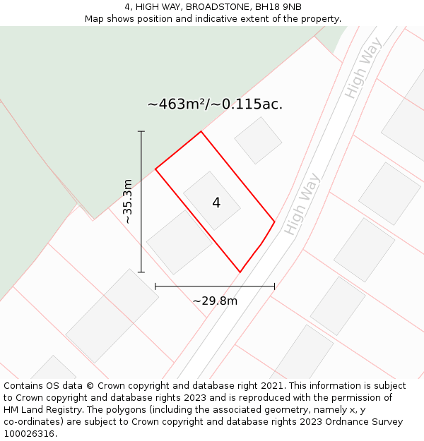 4, HIGH WAY, BROADSTONE, BH18 9NB: Plot and title map