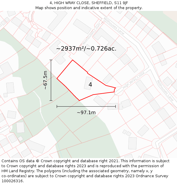 4, HIGH WRAY CLOSE, SHEFFIELD, S11 9JF: Plot and title map