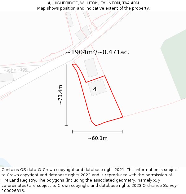 4, HIGHBRIDGE, WILLITON, TAUNTON, TA4 4RN: Plot and title map