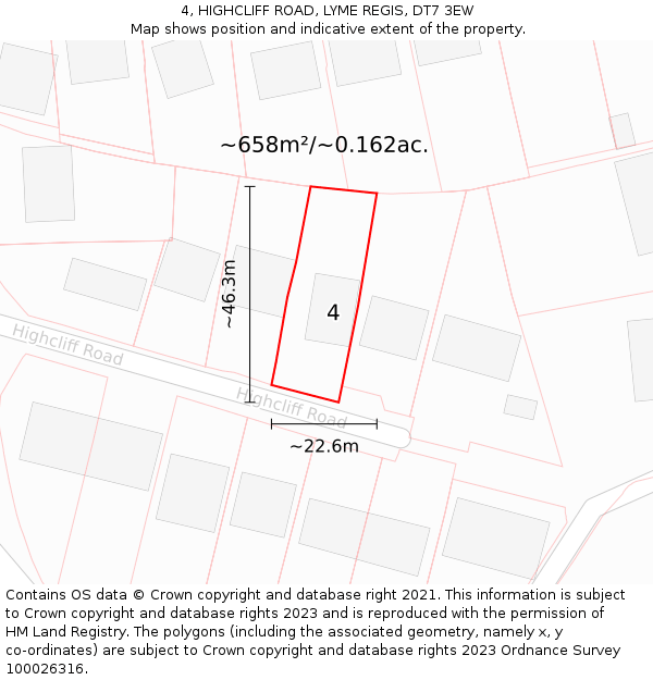 4, HIGHCLIFF ROAD, LYME REGIS, DT7 3EW: Plot and title map