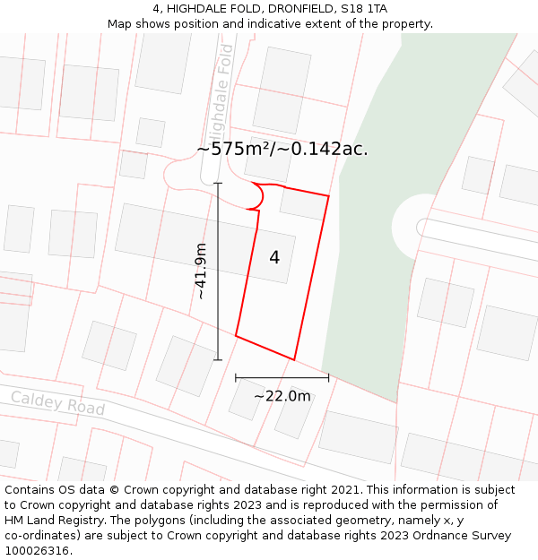 4, HIGHDALE FOLD, DRONFIELD, S18 1TA: Plot and title map