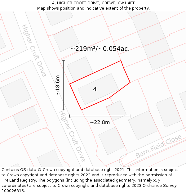 4, HIGHER CROFT DRIVE, CREWE, CW1 4FT: Plot and title map