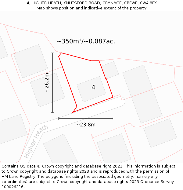 4, HIGHER HEATH, KNUTSFORD ROAD, CRANAGE, CREWE, CW4 8FX: Plot and title map