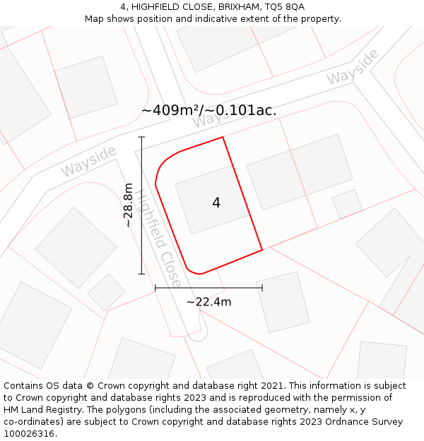 4, HIGHFIELD CLOSE, BRIXHAM, TQ5 8QA: Plot and title map