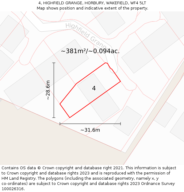 4, HIGHFIELD GRANGE, HORBURY, WAKEFIELD, WF4 5LT: Plot and title map