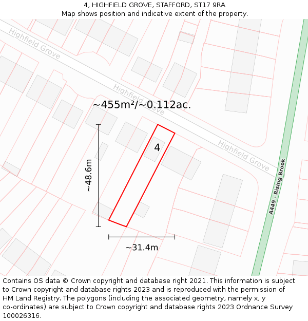 4, HIGHFIELD GROVE, STAFFORD, ST17 9RA: Plot and title map