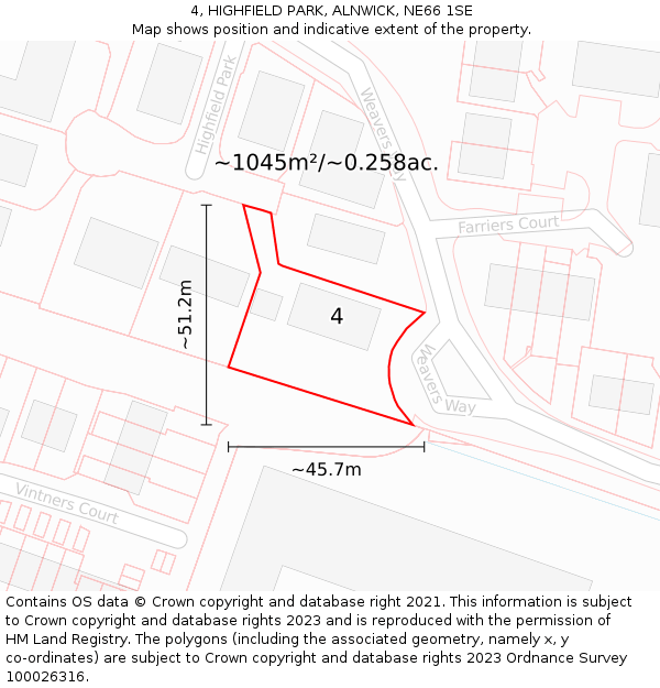 4, HIGHFIELD PARK, ALNWICK, NE66 1SE: Plot and title map