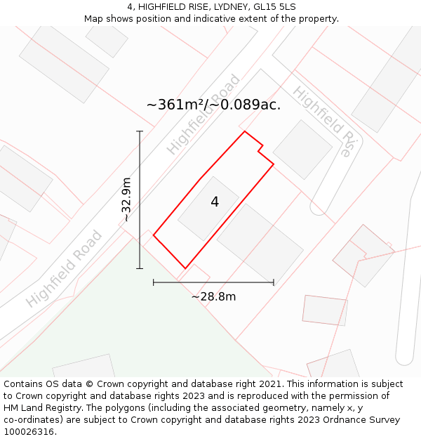 4, HIGHFIELD RISE, LYDNEY, GL15 5LS: Plot and title map