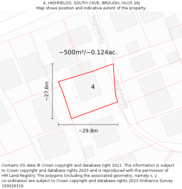 4, HIGHFIELDS, SOUTH CAVE, BROUGH, HU15 2AJ: Plot and title map