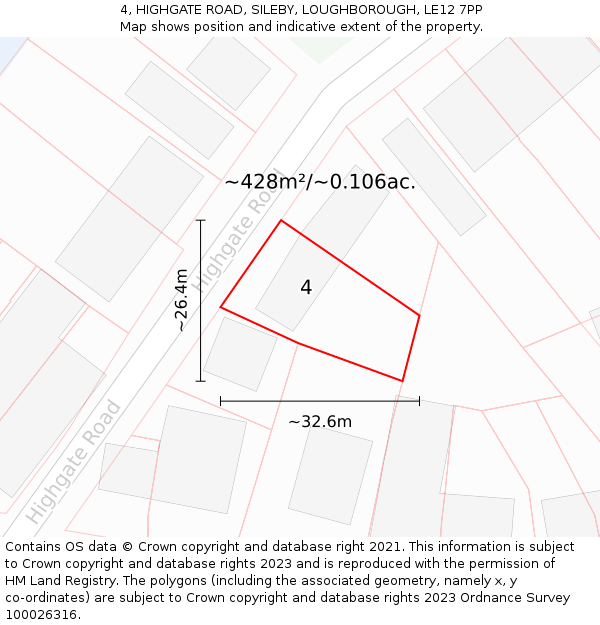 4, HIGHGATE ROAD, SILEBY, LOUGHBOROUGH, LE12 7PP: Plot and title map