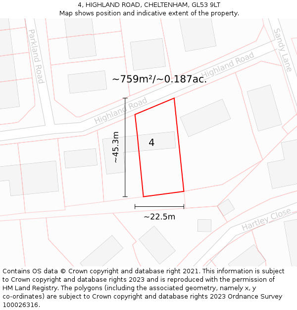 4, HIGHLAND ROAD, CHELTENHAM, GL53 9LT: Plot and title map