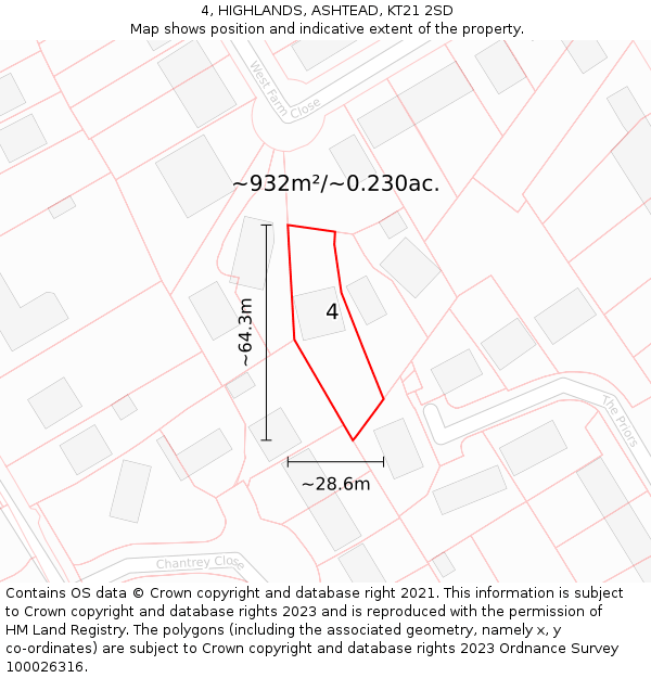 4, HIGHLANDS, ASHTEAD, KT21 2SD: Plot and title map