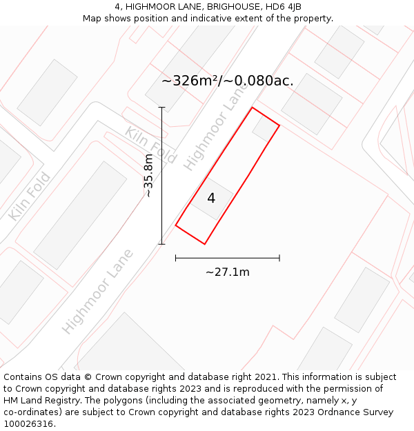 4, HIGHMOOR LANE, BRIGHOUSE, HD6 4JB: Plot and title map