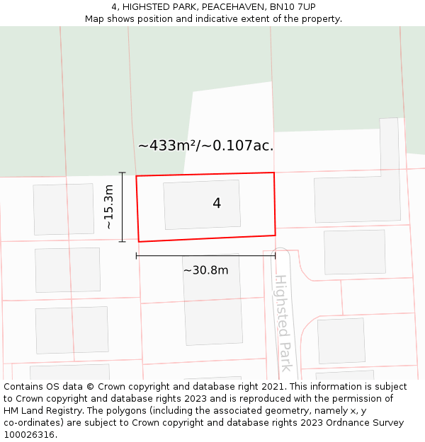 4, HIGHSTED PARK, PEACEHAVEN, BN10 7UP: Plot and title map