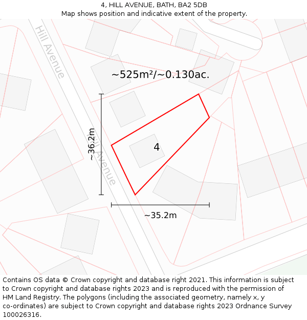 4, HILL AVENUE, BATH, BA2 5DB: Plot and title map