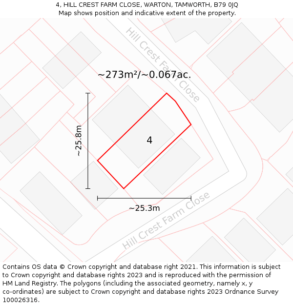 4, HILL CREST FARM CLOSE, WARTON, TAMWORTH, B79 0JQ: Plot and title map