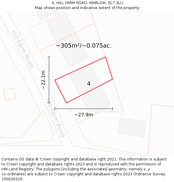 4, HILL FARM ROAD, MARLOW, SL7 3LU: Plot and title map