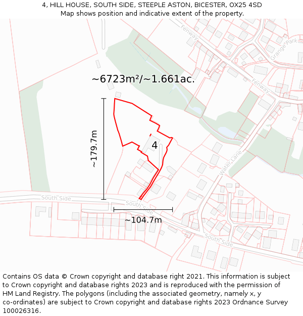 4, HILL HOUSE, SOUTH SIDE, STEEPLE ASTON, BICESTER, OX25 4SD: Plot and title map