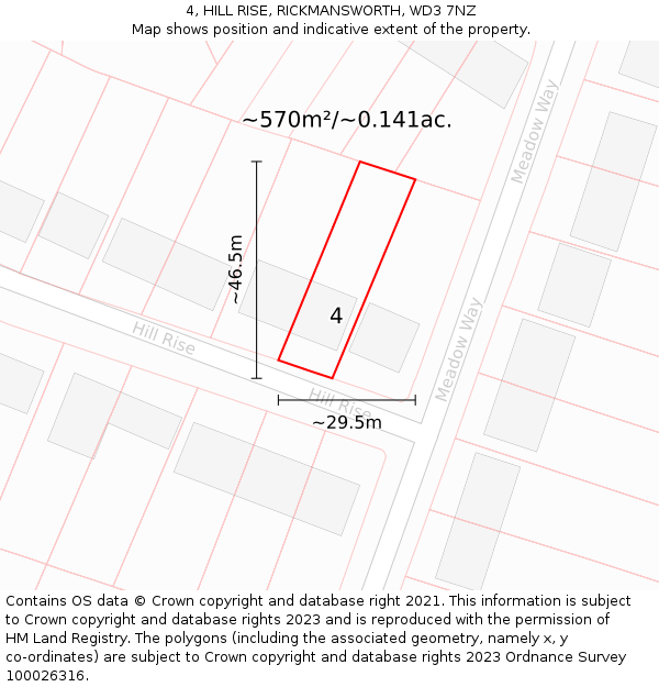 4, HILL RISE, RICKMANSWORTH, WD3 7NZ: Plot and title map