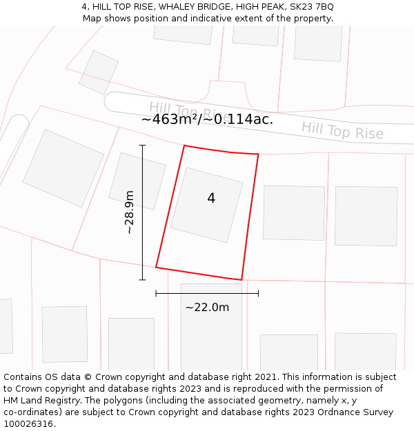 4, HILL TOP RISE, WHALEY BRIDGE, HIGH PEAK, SK23 7BQ: Plot and title map