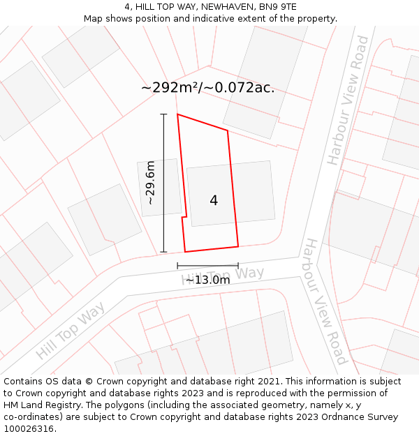 4, HILL TOP WAY, NEWHAVEN, BN9 9TE: Plot and title map