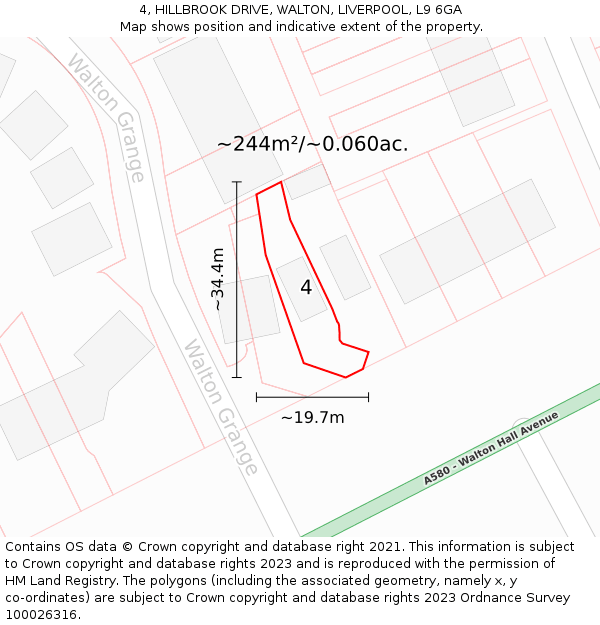 4, HILLBROOK DRIVE, WALTON, LIVERPOOL, L9 6GA: Plot and title map